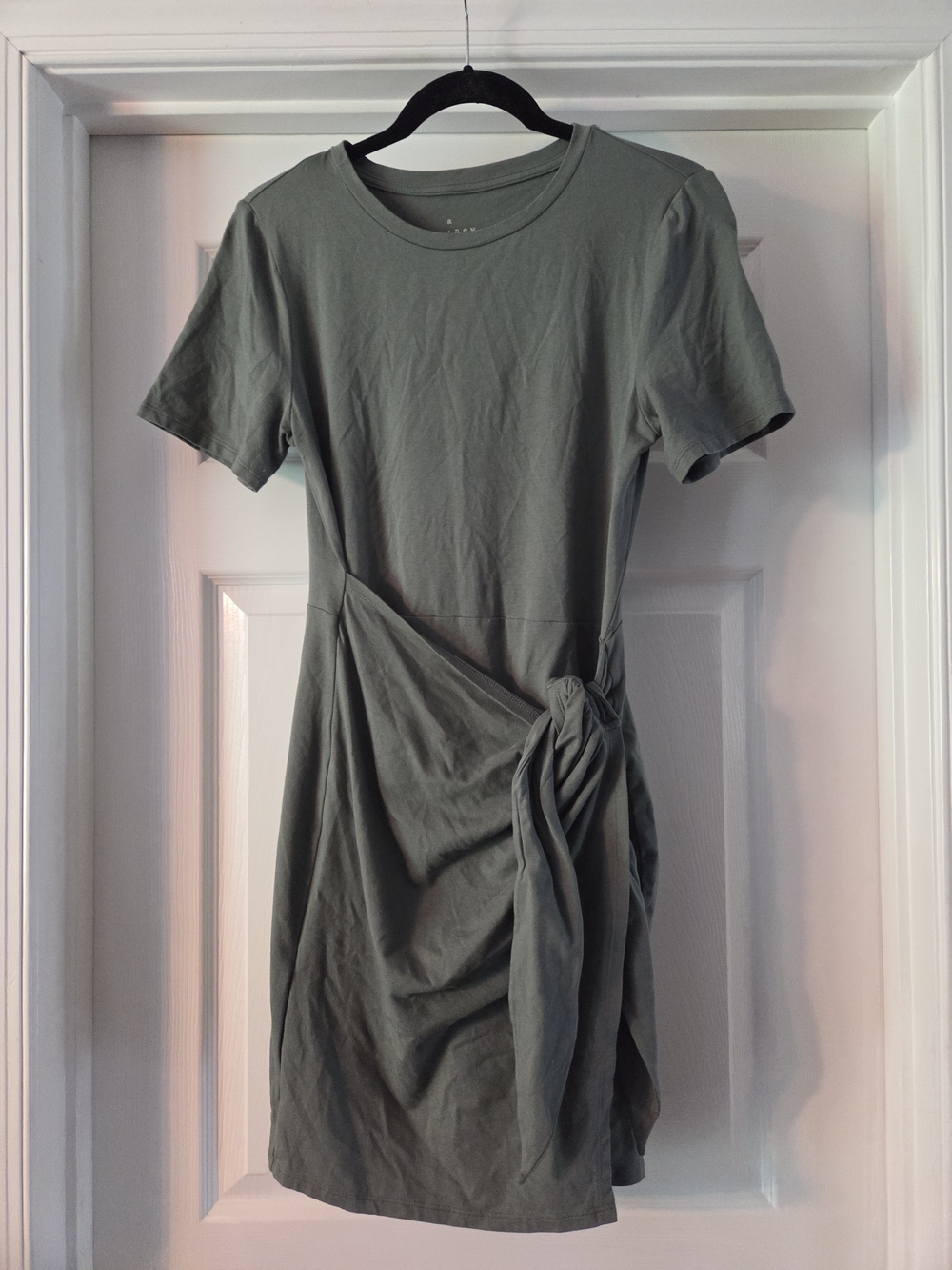 Casual Knot Front T-Shirt Dress - Sage Green